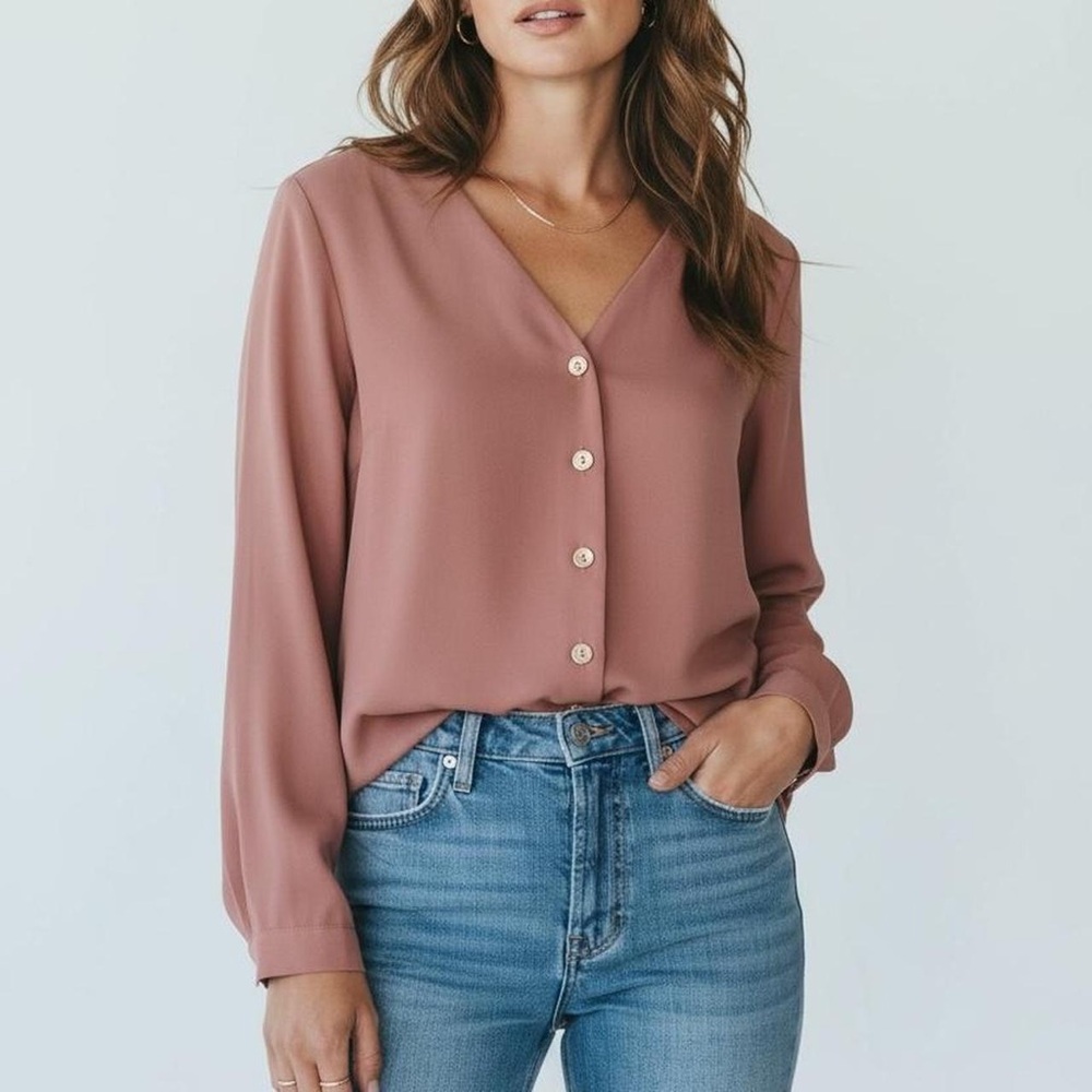 Zenana Outfitters Dusty Rose V-Neck Blouse